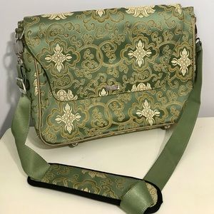 Abbi New York Green Gold Pink Paisley Silky Messenger Bag Laptop Briefcase